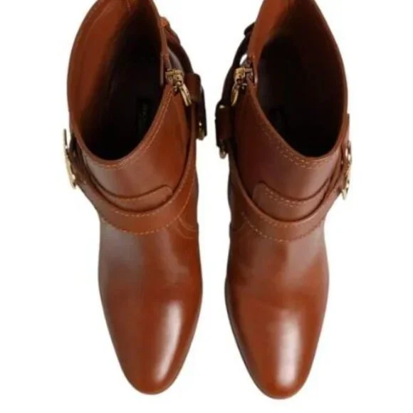 DG BROWN LEATHER BUCKLE ANKLE BOOTS - Picture 5 of 5